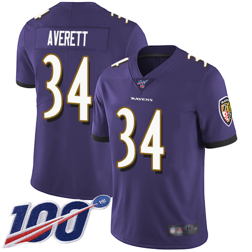 Baltimore Ravens Limited Purple Men Anthony Averett Home Jersey NFL Football 34 100th Season Vapor Untouchable